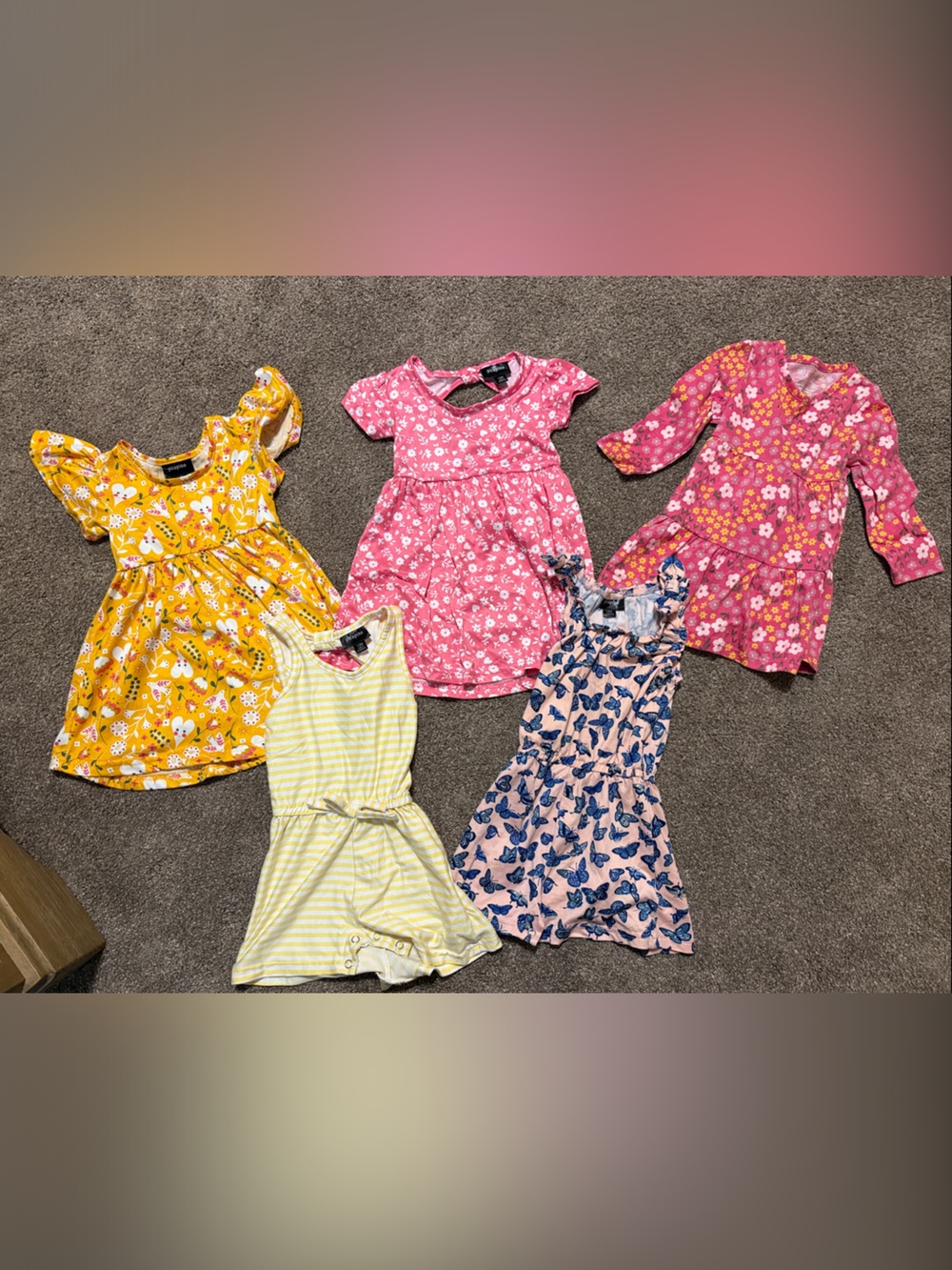 Casual Girls' 12 Month Mixed Print Dress Set — Pink, Yellow, Cream, Blue